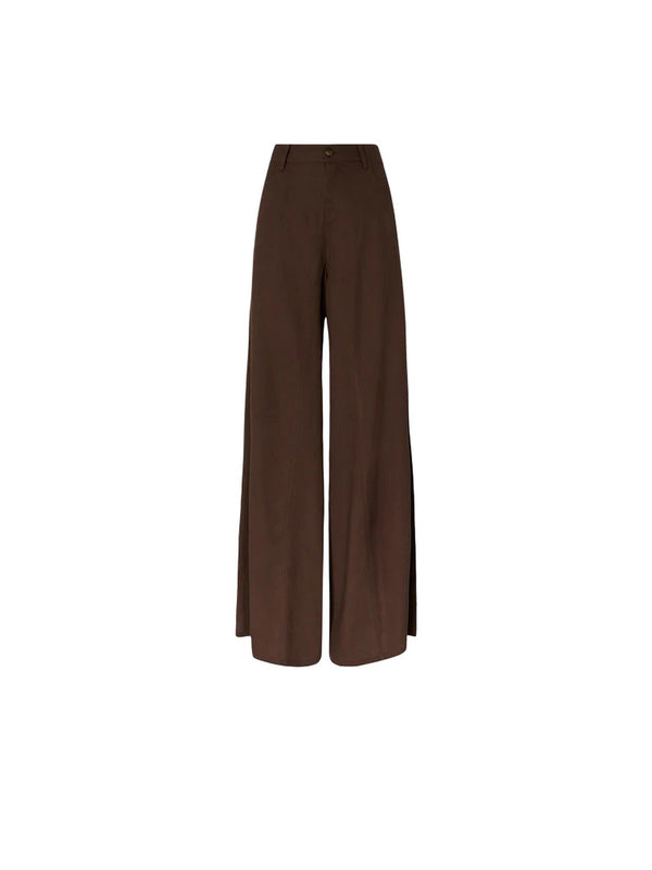 PINKO Pantalone Donna Palazzo Winona Marrone Scuro in Lino - 108139A3U9 L68