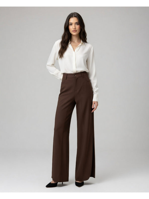 PINKO Pantalone Donna Palazzo Winona Marrone Scuro in Lino - 108139A3U9 L68