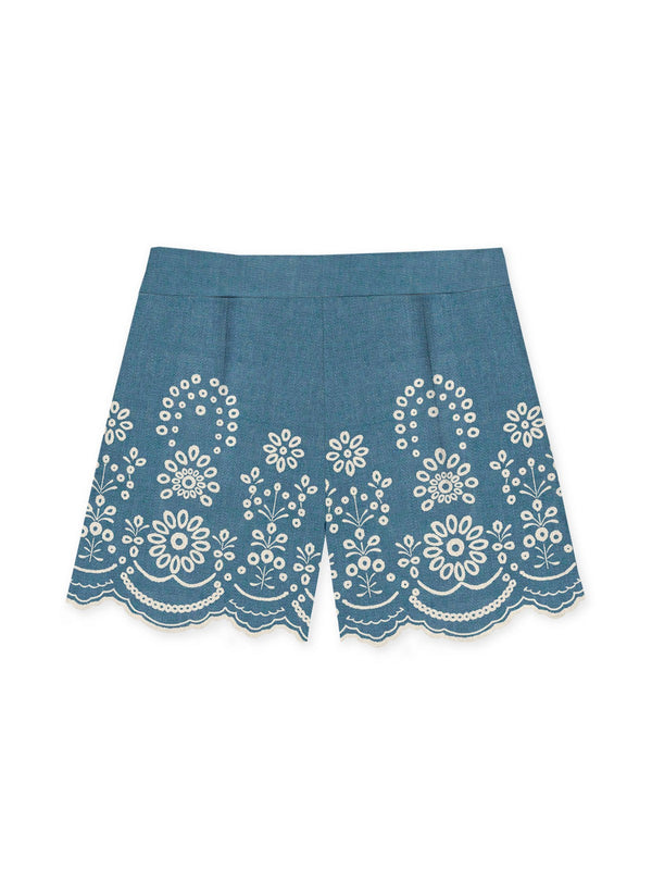 Mc2 Saint Barth Woman Shorts Amani Chambray M Morris Flower 10 Emb - Amn0001