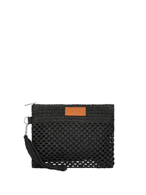 Me Fui Mini Pochette Donna Nera in Rafia con Zip e Polsiera  MA26-SW0055BK