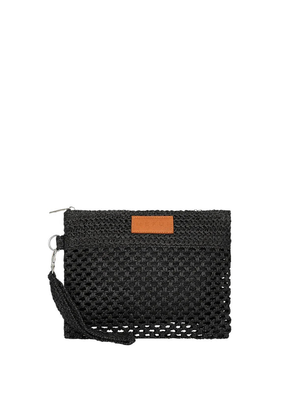 Me Fui Mini Pochette Donna Nera in Rafia con Zip e Polsiera  MA26-SW0055BK