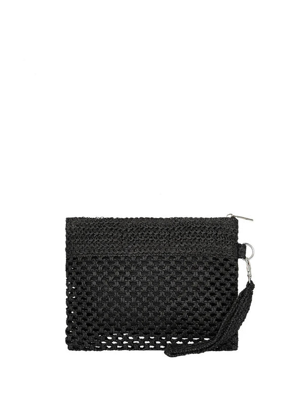 Me Fui Mini Pochette Donna Nera in Rafia con Zip e Polsiera  MA26-SW0055BK