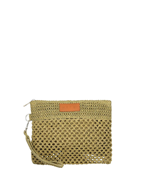 Me Fui Mini Pochette Donna Verde in Rafia con Zip e Polsiera  MA26-SW0055GN