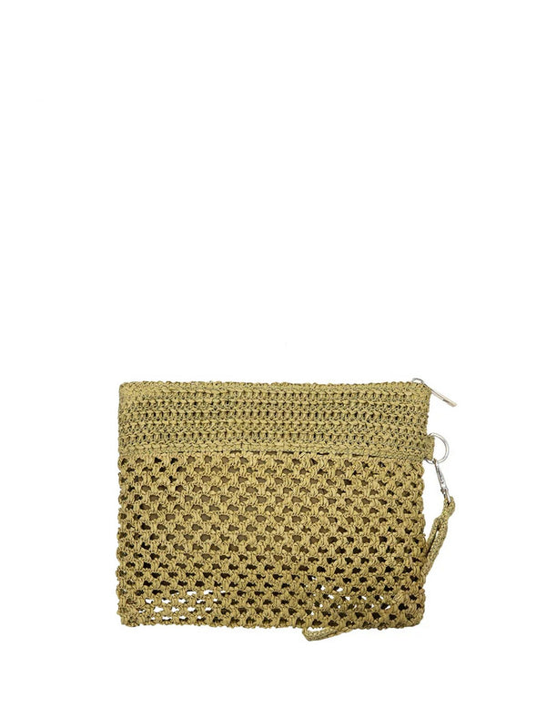 Me Fui Mini Pochette Donna Verde in Rafia con Zip e Polsiera  MA26-SW0055GN