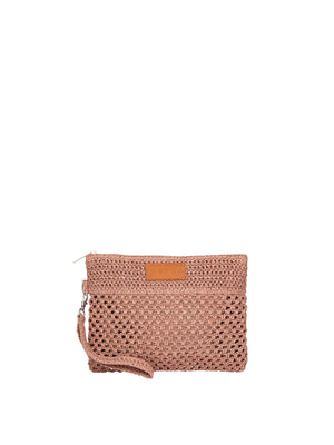 Me Fui Mini Pochette Donna Rosa in Rafia con Zip e Polsiera  MA26-SW0055PK