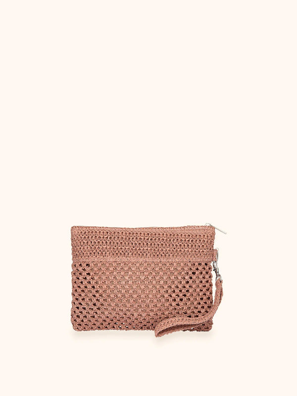 Me Fui Mini Pochette Donna Rosa in Rafia con Zip e Polsiera  MA26-SW0055PK