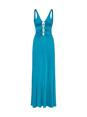 Abito Lungo Donna Me Fui Petrolio in Jersey Lycra con Schiena Scoperta  MF26-SW0126PT