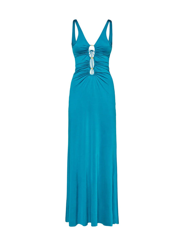 Abito Lungo Donna Me Fui Petrolio in Jersey Lycra con Schiena Scoperta  MF26-SW0126PT