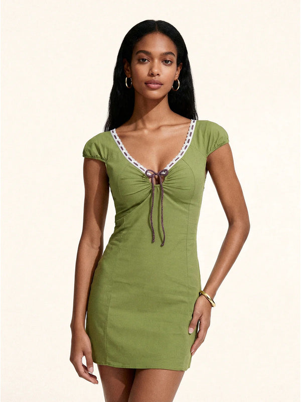 Abito Corto Donna Me Fui Verde Militare Aderente con Maniche Corte  MF26-SW0216MG