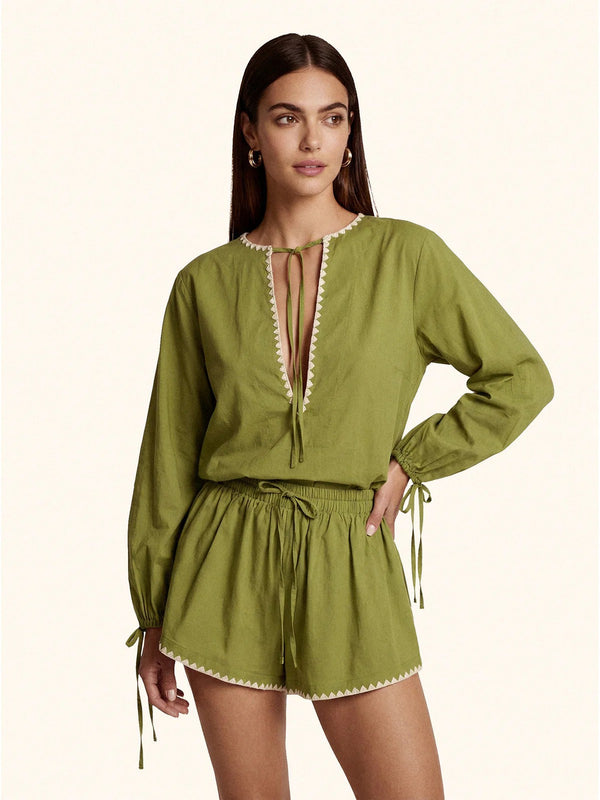 Me Fui Camicia Donna Verde Militare in Cotone con Ricami  MF26-SW0217MG