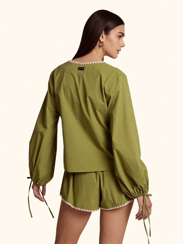 Me Fui Camicia Donna Verde Militare in Cotone con Ricami  MF26-SW0217MG