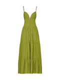 Abito Lungo Donna Me Fui Verde Militare con Bottoni e Gonna Volant  MF26-SW0219MG