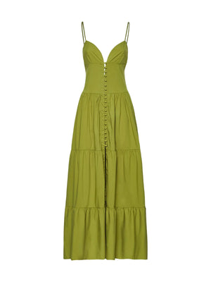 Abito Lungo Donna Me Fui Verde Militare con Bottoni e Gonna Volant  MF26-SW0219MG
