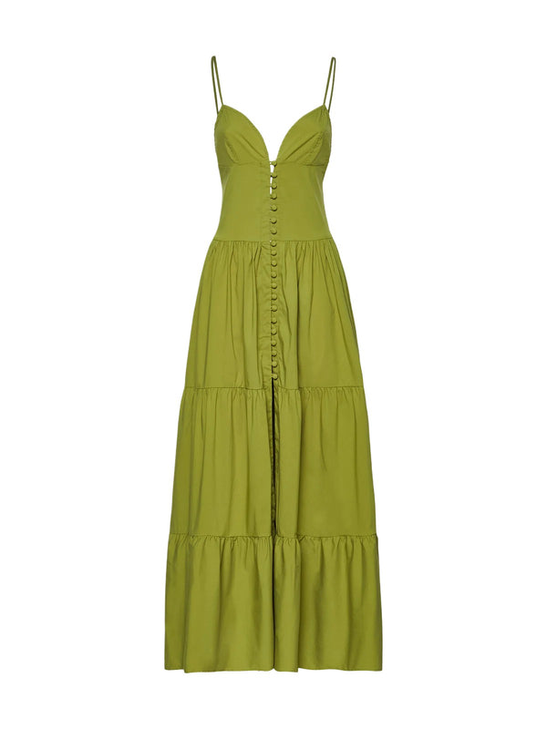 Abito Lungo Donna Me Fui Verde Militare con Bottoni e Gonna Volant  MF26-SW0219MG