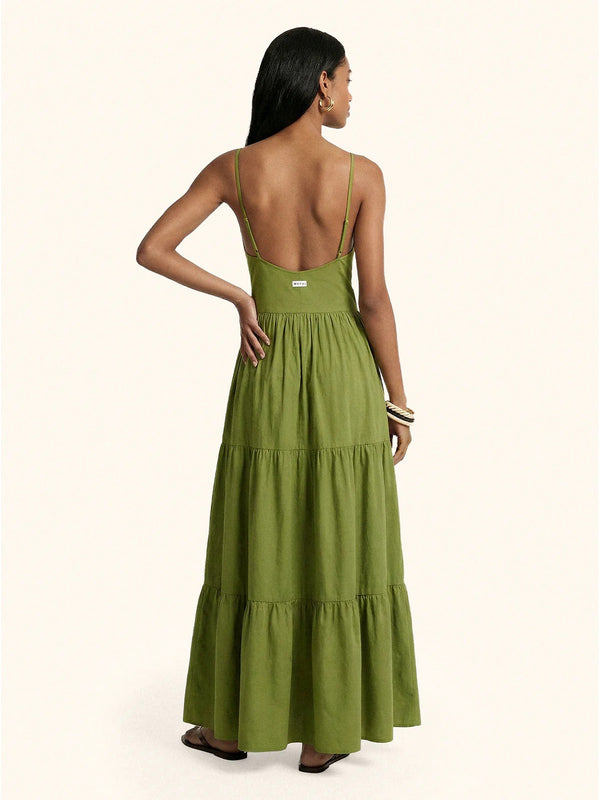 Abito Lungo Donna Me Fui Verde Militare con Bottoni e Gonna Volant  MF26-SW0219MG