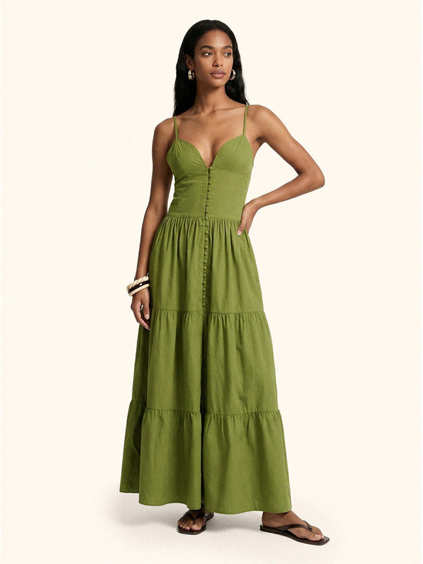 Abito Lungo Donna Me Fui Verde Militare con Bottoni e Gonna Volant  MF26-SW0219MG