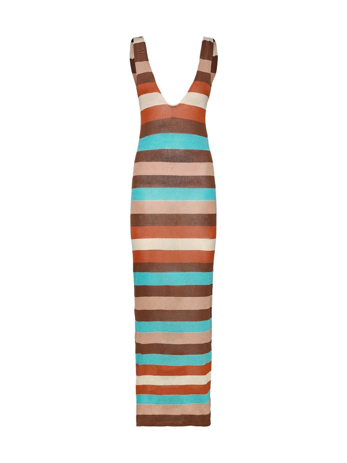 Abito Lungo Donna Me Fui Multicolore a Righe in Maglia con Scollo Profondo - MF26-SW0409MC