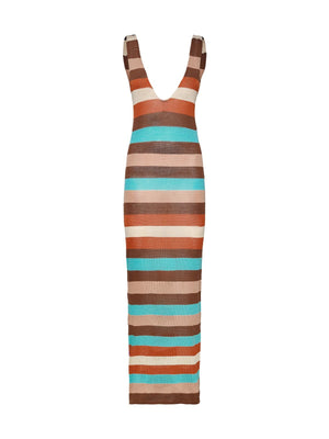 Abito Lungo Donna Me Fui Multicolore a Righe in Maglia con Scollo Profondo - MF26-SW0409MC