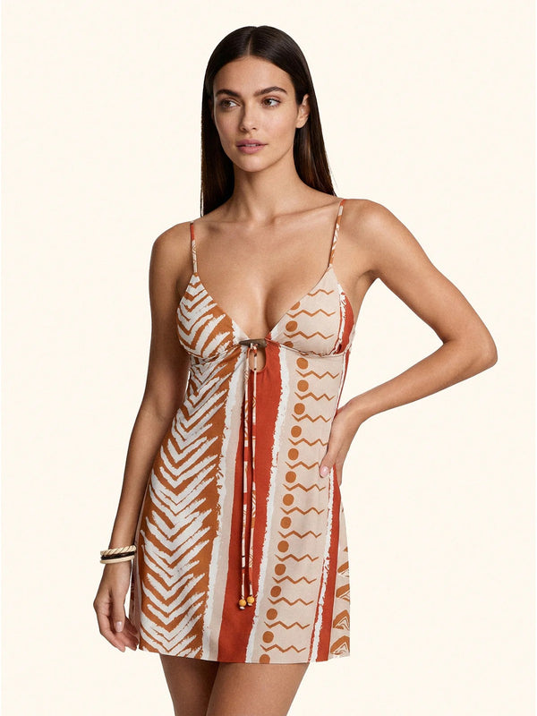Abito Corto Donna Me Fui Fantasia Etnica Terracotta MF26-SW0425X2