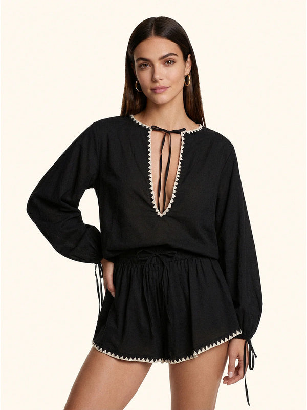 Blusa Donna Me Fui Nera Elegante con Scollo a V - MF26-SW0427BK