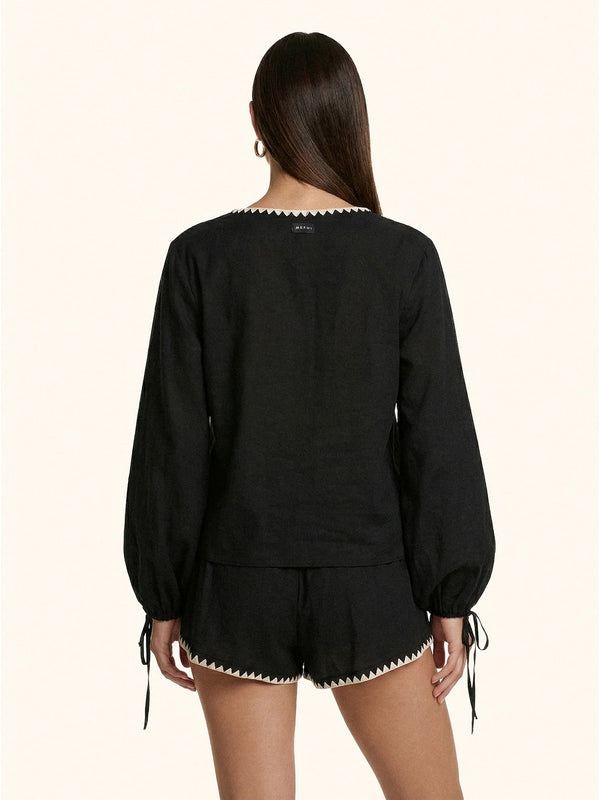 Blusa Donna Me Fui Nera Elegante con Scollo a V - MF26-SW0427BK