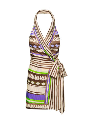 Abito Corto Donna Me Fui Fantasia Etnica Multicolore con Incrocio e Cintura - MF26-SW0516X36