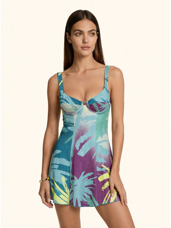 Abito Corto Donna Me Fui Fantasia Tropicale Azzurro MF26-SW0828X44