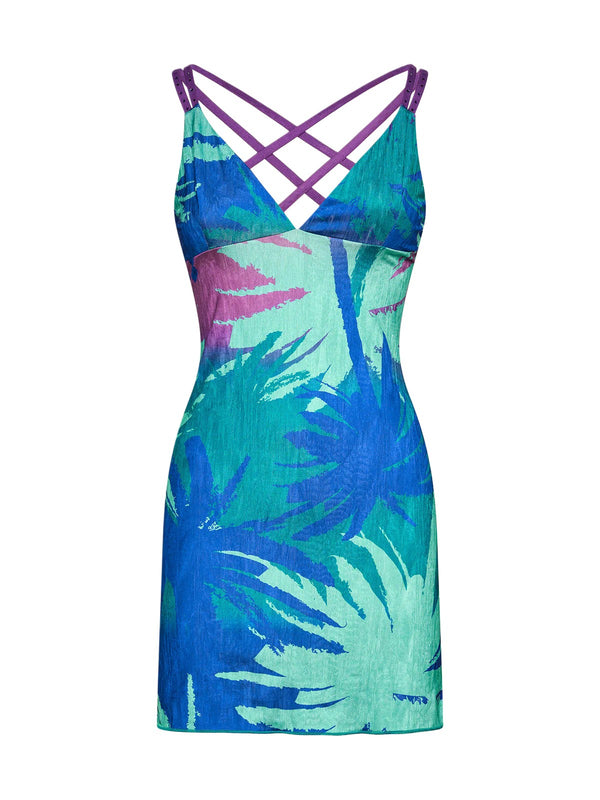 Abito Corto Donna Me Fui Fantasia Tropicale Blu MF26-SW0836X45
