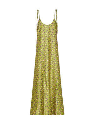 Vestito Lungo Donna Me Fui Fantasia Verde Floreale con Spalline Regolabili SW1600-X03