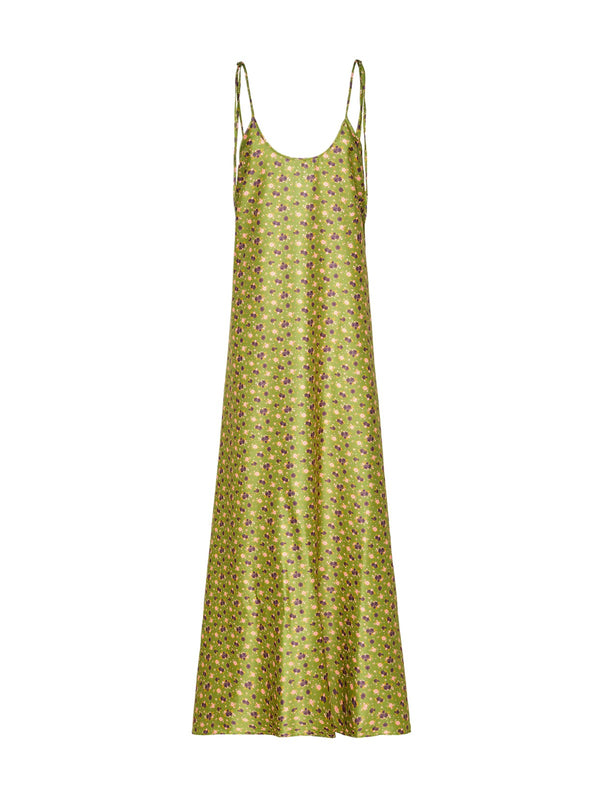 Vestito Lungo Donna Me Fui Fantasia Verde Floreale con Spalline Regolabili SW1600-X03