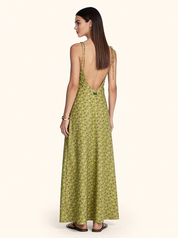 Vestito Lungo Donna Me Fui Fantasia Verde Floreale con Spalline Regolabili SW1600-X03