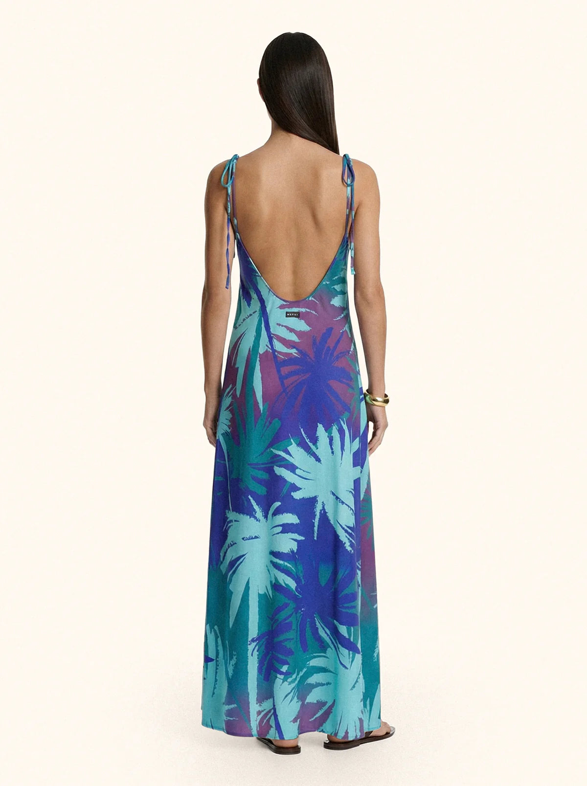 Abito Lungo Donna Me Fui Fantasia Palme Turchese Blu e Viola SW1600-X45