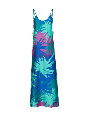Abito Lungo Donna Me Fui Fantasia Palme Turchese Blu e Viola SW1600-X45