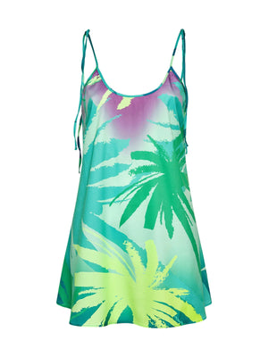 Abito Corto Donna Me Fui Fantasia Palme Verde Acqua e Lilla SW1601-X44