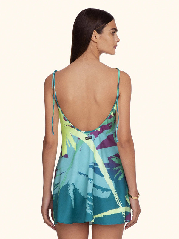 Abito Corto Donna Me Fui Fantasia Palme Verde Acqua e Lilla SW1601-X44