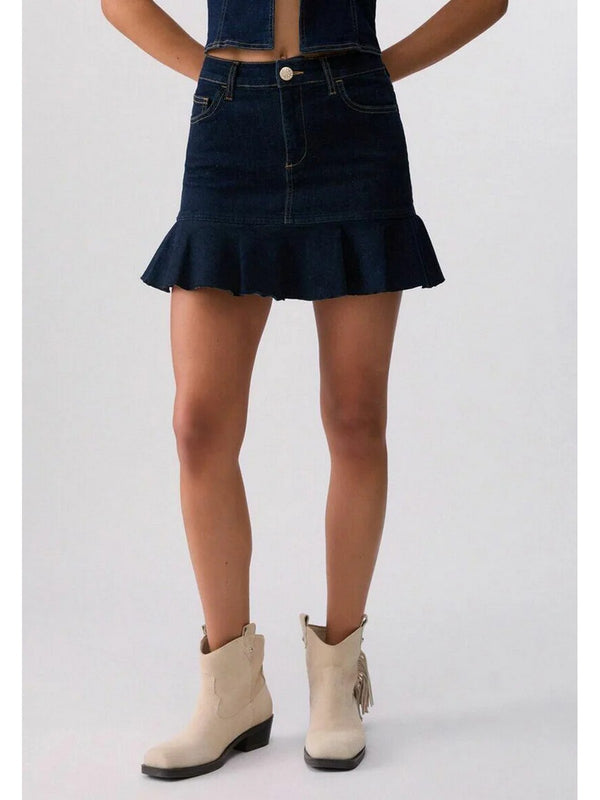 Liu Jo Gonna Mini Donna in Denim Blu Scuro con Balze UA6105 D4925 77000