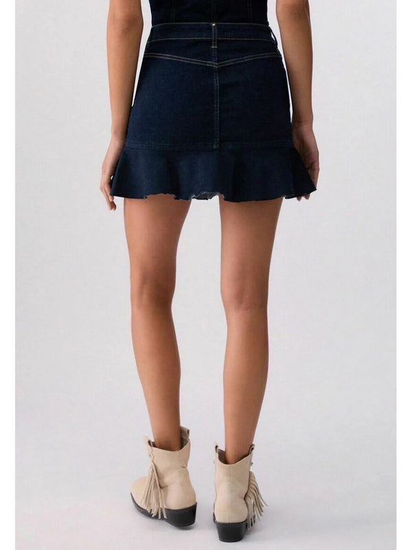 Liu Jo Gonna Mini Donna in Denim Blu Scuro con Balze UA6105 D4925 77000