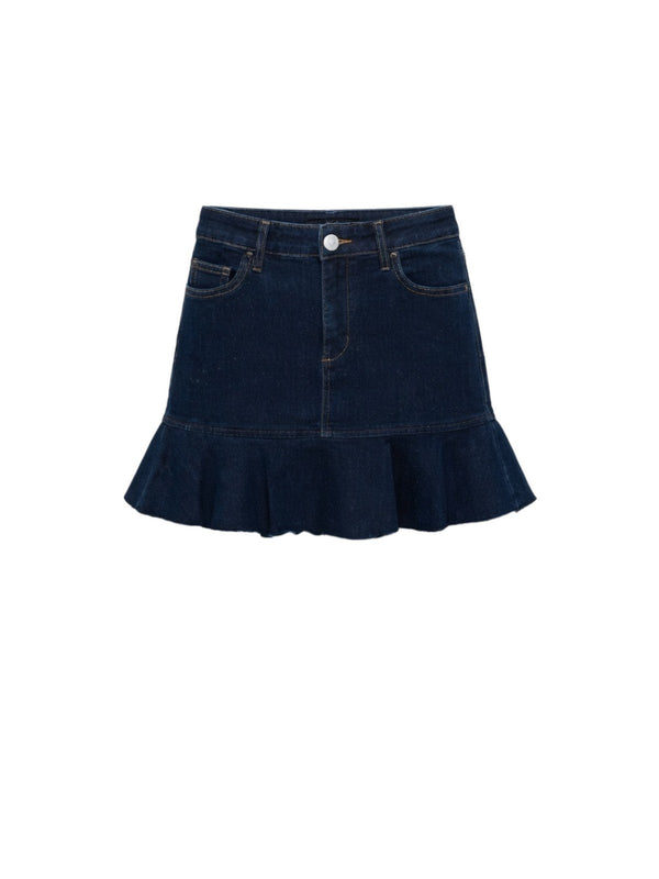 Liu Jo Gonna Mini Donna in Denim Blu Scuro con Balze UA6105 D4925 77000