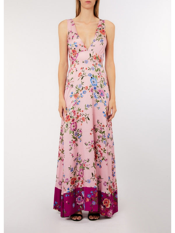 Liu Jo Abito Lungo Donna Floreale Rosa CA6297 TS562 P9668