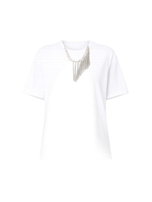 Liu Jo T-Shirt Donna Bianca con Collana Gioiello CA6361 J0088-11111