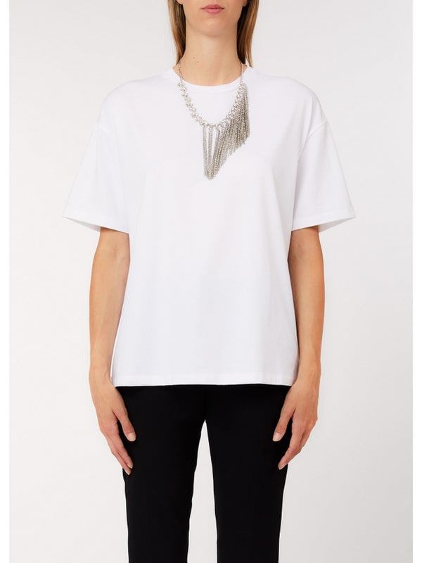 Liu Jo T-Shirt Donna Bianca con Collana Gioiello CA6361 J0088-11111