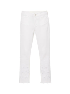 Liu Jo Pantalone Bottom Up Donna Bianco Ottico Ricamo Floreale WA6260 T367A-P9255