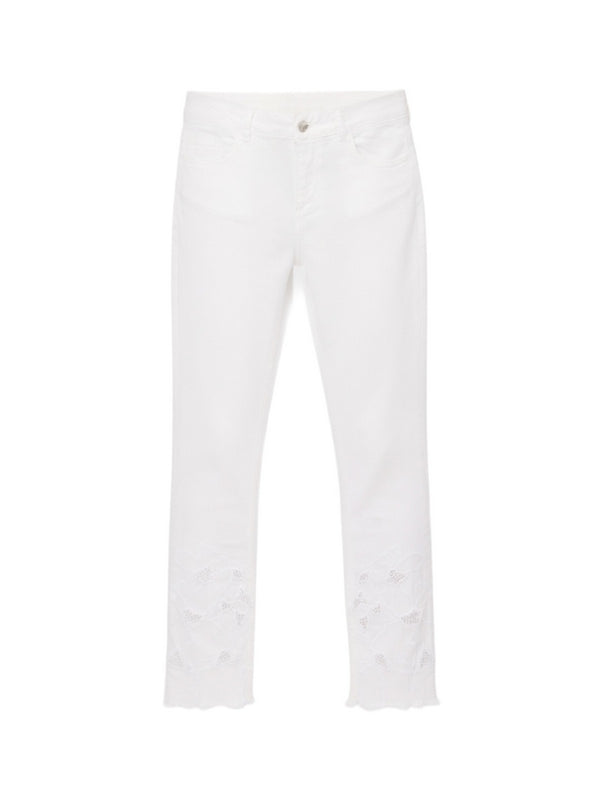 Liu Jo Pantalone Bottom Up Donna Bianco Ottico Ricamo Floreale WA6260 T367A-P9255