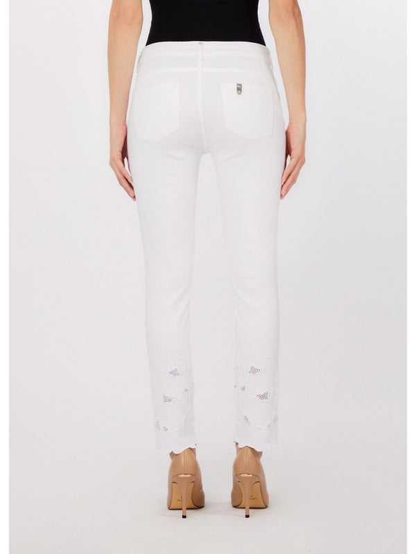 Liu Jo Pantalone Bottom Up Donna Bianco Ottico Ricamo Floreale WA6260 T367A-P9255