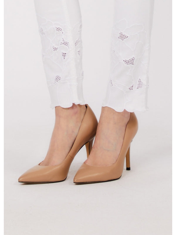 Liu Jo Pantalone Bottom Up Donna Bianco Ottico Ricamo Floreale WA6260 T367A-P9255