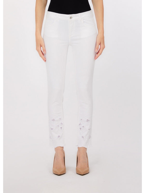 Liu Jo Pantalone Bottom Up Donna Bianco Ottico Ricamo Floreale WA6260 T367A-P9255