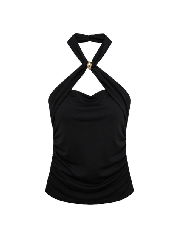 Liu Jo Top Nero Donna Halter con Accessorio Gioiello WA6520 J3890-22222