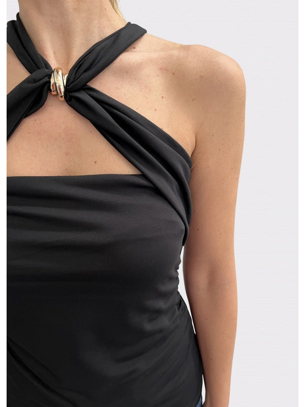 Liu Jo Top Nero Donna Halter con Accessorio Gioiello WA6520 J3890-22222