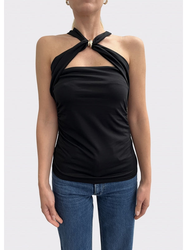 Liu Jo Top Nero Donna Halter con Accessorio Gioiello WA6520 J3890-22222
