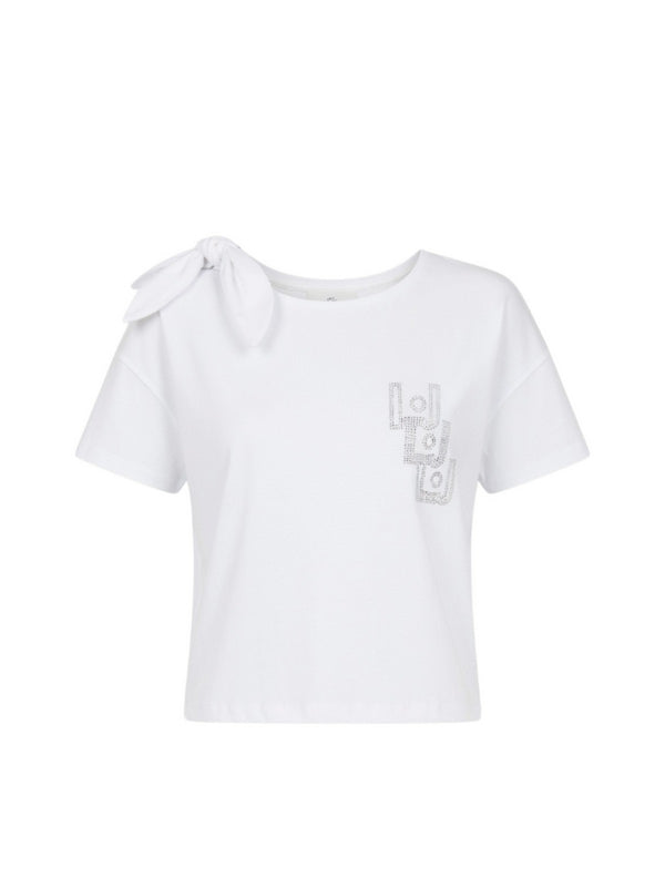 Liu Jo T-Shirt Donna Bianca con Fiocco e Logo LJ Diagonal VA6163 JS923 P9490